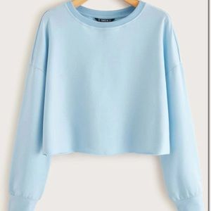 SHEIN Solid Drop Shoulder Baby Blue Pullover